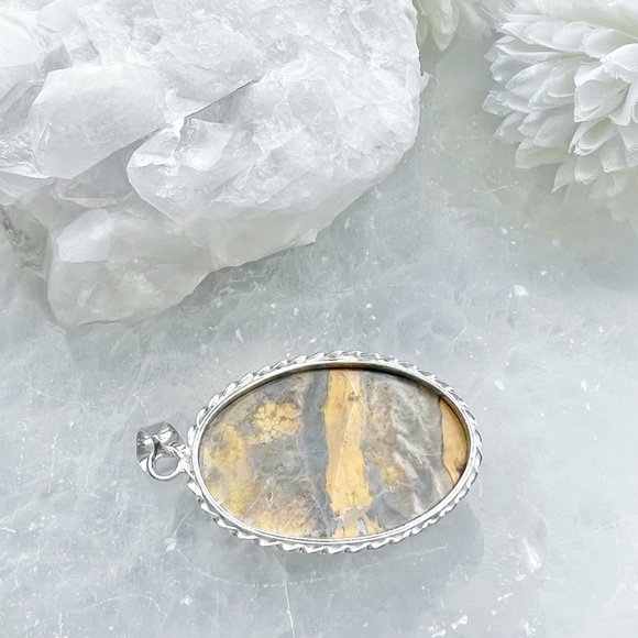 Large Chunky Bumblebee Jasper Pendant Handmade New Sterling Silver 925 - Picture 5 of 7